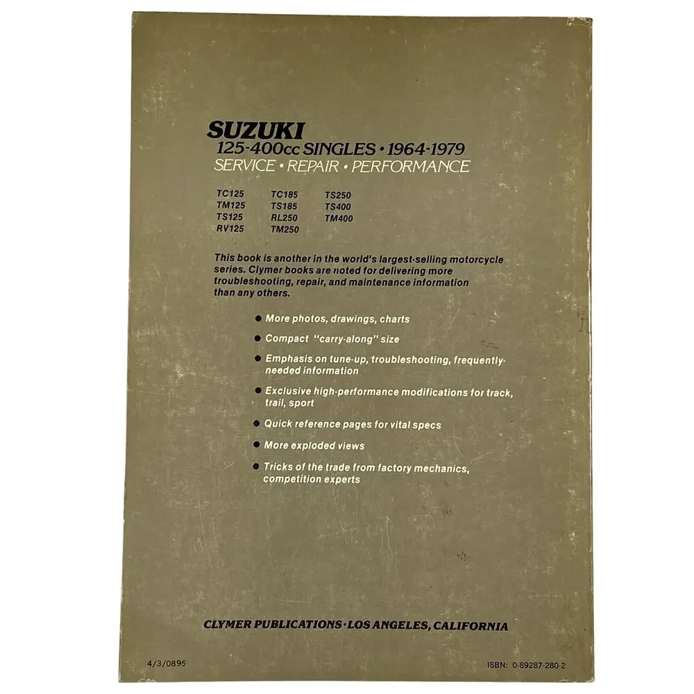 Clymer Suzuki 125-400cc Singles 1964-1979 Service Repair Performance Manual M369